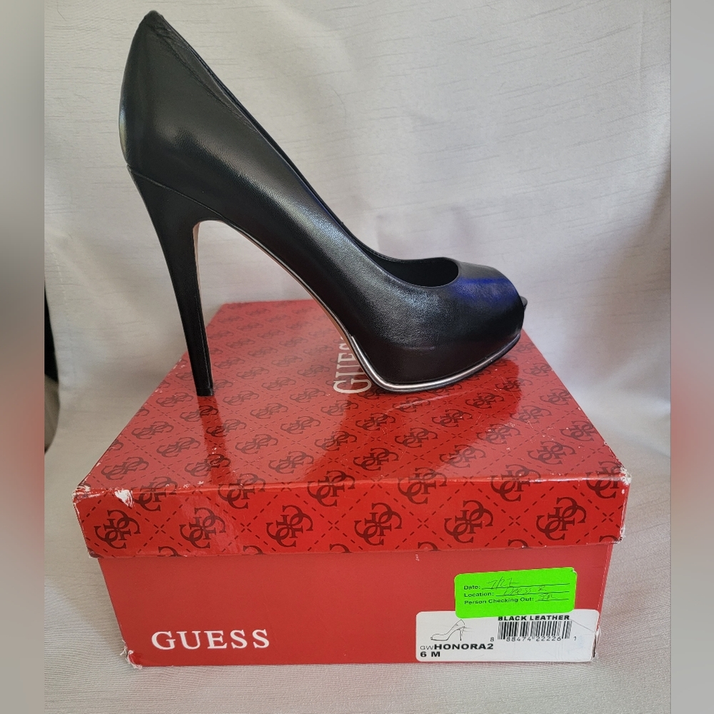 Guess black peep toe heels